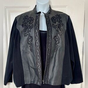 Coldwater Creek Vintage Black Leather Jacket with Embroidered Accents 3X